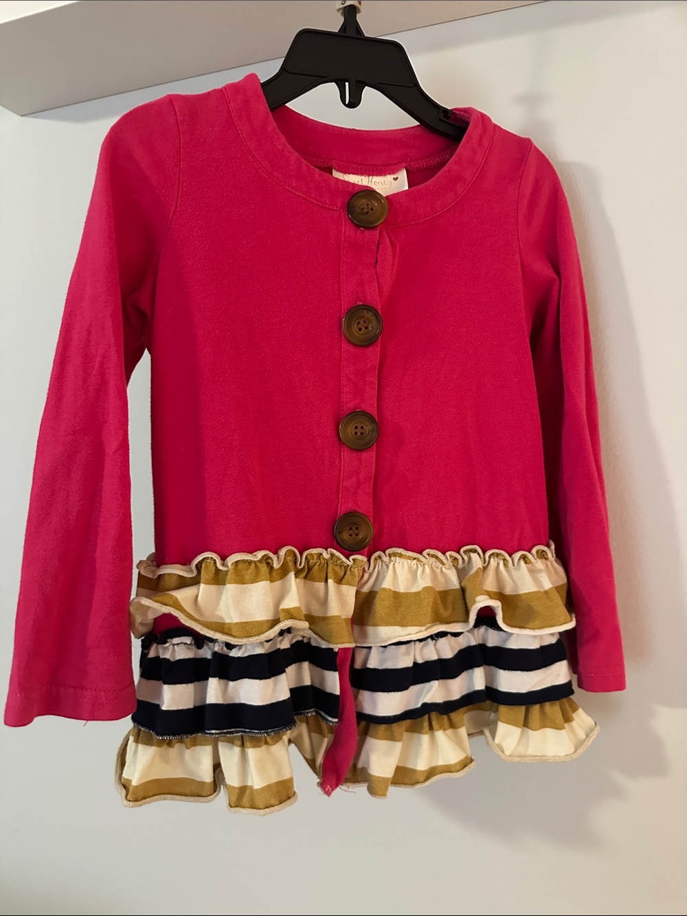 SweetHoney Girls' Pink Ruffle Hem Button-Front Top